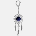 Detail view of silver dreamcatcher keychain featuring Aquarius constellation and metal feathers - Aquarius