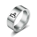 Minimalist silver stainless steel band ring featuring a black Capricorn zodiac symbol - Capricorn