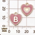 Roze hartvormige emaille hanger met letter B en zonnestraalpatroon op meetschaal - Letter B / Roze