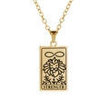 Detailed view of gold stainless steel Strength Tarot card necklace with lion engraving - Strength / Gold