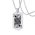 Collier plaque militaire en acier inoxydable avec design poli de carte Roi de Pique - K de Pique Argenté