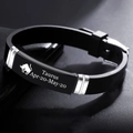 Taurus zodiac bracelet with black silicone strap and laser engraved stainless steel plate - Taurus