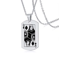 Collier plaque d'identité en acier argenté avec gravure laser noire du motif Reine de Pique - Q de Pique Argenté