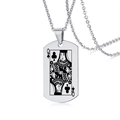 Silberne Edelstahl-Hundemarken-Halskette mit detailliertem Poker Kreuz-Dame Design - Silber Kreuz Q