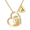 Goldene Herz-Einhorn-Halskette mit bunten Kristallen und Buchstabe A Anhänger - Buchstabe A(A)