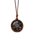 Collier pendentif en bois Cube de Métatron avec sept chakras et cordon marron - Cube de Métatron Sept Chakras (XSWX7242-5)