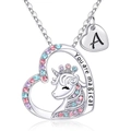 Halskette mit Einhorn-Herzanhänger aus Silber, bunten Edelsteinen und Buchstabe A - Buchstabe A