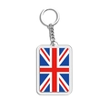 Gros plan détaillé d'un porte-clés rectangulaire en acrylique avec le drapeau Union Jack - Royaume-Uni