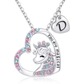 Verstellbare Einhorn-Herz-Halskette mit bunten Kristallen und Buchstabe D - Buchstabe D