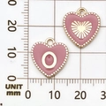 Roze hartvormige emaille hanger met letter O en gouden metalen frame 15mm maat - Letter O / Roze