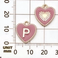 Roze emaille hart hanger met gouden letter P en kraalrand, afmeting van 12 mm - Letter P / Roze