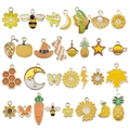Detailed grid of yellow and orange enamel bee, flower and butterfly alloy charms for DIY - Enamel Orange Yellow Set (SN819)