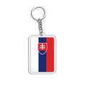 Acrylic rectangular Slovakia flag keychain with silver metal ring on white background - Slovakia
