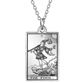 Silberne rechteckige Edelstahl-Tarot-Halskette mit Gravur der Karte Der Narr - Der Narr