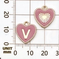 Roze hartvormige hanger met gouden letter V en structuur legering voor DIY sieraden - Letter V / Roze