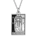Edelstahl Tarot-Halskette mit dem Hohepriesterin-Anhänger in rechteckiger Silberform - Die Hohepriesterin