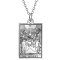 Vintage Silber Edelstahl Tarot-Halskette mit dem Motiv Die Liebenden Major Arcana - Die Liebenden