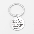 Polished stainless steel keychain with engraved guardian angel quote and wing icon - Guardian Angel Wings Style