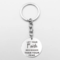 Round stainless steel keychain pendant with 'Faith over Fear' inspirational engraving - Long-Let Your Faith Style