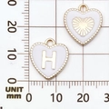 Witte emaille hart hanger met gouden letter H, 12mm DIY sieraden bedeltje op een schaal - Letter H / Wit