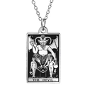 Silberner Edelstahl-Tarot-Anhänger mit dem Motiv Die Teufelskarte und Gravur XV im Retro-Stil - Der Teufel