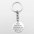 Polished silver stainless steel keychain with engraved inspirational quote pendant - Long-Braver Stronger Smarter Style
