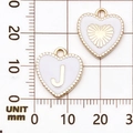 Hartvormige hanger wit emaille letter J goudkleurig voor DIY-sieraden 15mm - Letter J / Wit