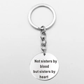 Silver stainless steel heart sisterhood quote pendant keychain for female friends - Long-Not Sisters By Blood Style