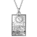 Silberne Tarot-Halskette aus Edelstahl mit der Mond-Karte und rechteckigem Anhänger - Der Mond (THE MOON)