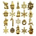 Collection of 20 golden Christmas charms with snowflake, reindeer and santa claus designs - Mixed 20 Christmas Styles (SN826)
