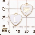 Witte emaille hartvormige hanger met gouden letter L en kralenrand voor DIY-sieraden - Letter L / Wit