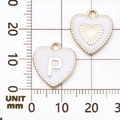 Hartvormige hanger van legering met wit emaille, letter P en hartpatronen voor DIY sieraden - Letter P / Wit