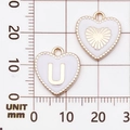 Gouden hartvormige emaille bedeltjes met letter U en radiaal patroon voor DIY sieraden - Letter U / Wit