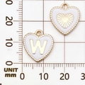 Gouden hartvormige hanger met wit email en letter W op meetrooster voor DIY sieraden - Letter W / Wit