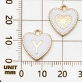Gouden hartvormige hanger met wit emaille en letter Y, 15mm DIY sieraden accessoire stuk - Letter Y / Wit