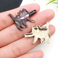 Cartoon knife-wielding cat enamel pendant in black and tortoise shell pattern - Black Spotted Drip Oil Cat With Bloody Knife (19123)