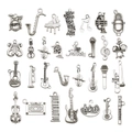 Vintage silver music instrument charms including guitar, violin, and notes for DIY jewelry - Musical Notes Mixed 30pcs Set (SN832)
