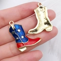 USA flag boots charms in KC gold alloy with red and blue enamel for DIY jewelry making - Right Boot (19064)