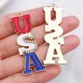 Golden USA letter charm with red white and blue enamel and rhinestones for DIY jewelry - USA Letters (19072)