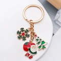 Porte-clés de Noël doré avec Père Noël, sapin et charmes de flocons de neige verts - Sapin de Noël Flocon Père Noël (ER818)