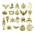 Set de dijes de Halloween en oro vintage con murciélago araña y calavera para joyería DIY - Estilo Mixto de Halloween (SN864) / Juego de 20 Piezas / Oro antiguo