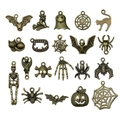 Conjunto de dijes de Halloween de bronce vintage con murciélagos, arañas y calabazas - Estilo Mixto de Halloween (SN865) / Juego de 20 Piezas / Bronce Antiguo