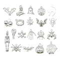 Colección detallada de dijes plateados de Halloween con murciélagos, calaveras y calabazas - Estilo Mixto de Halloween (SN867) / Juego de 20 Piezas / Plata Brillante