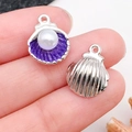Ciondolo a conchiglia argento con smalto viola e perla per gioielli fai da te - Viola Smalto Conchiglia Perla Marina (15385) / 12x15mm