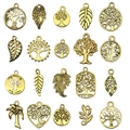 Lote de 20 colgantes de árbol de la vida y hojas en oro antiguo para crear joyas DIY - Oro Antiguo (SN888)