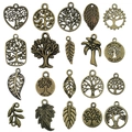 Set de 20 colgantes vintage de aleación bronce antiguo con diseño de árbol de vida y hojas - Bronce Antiguo (SN889)
