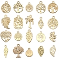 Set de 20 colgantes dorados de árbol de la vida y hojas para joyería artesanal - Oro KC (SN890)