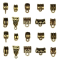 Set of vintage alloy bail beads with antique gold finish and relief patterns for DIY jewelry - Antique Gold Triple Bails (SN852)