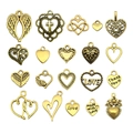Set de colgantes vintage dorados de corazón y alas para creación de joyas DIY - Serie Corazón Oro Antiguo 20 Estilos (SN918)
