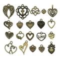 Pack de 20 colgantes de corazón vintage en aleación de bronce para creación de bisutería - Serie Corazón Bronce Antiguo 20 Estilos (SN919)